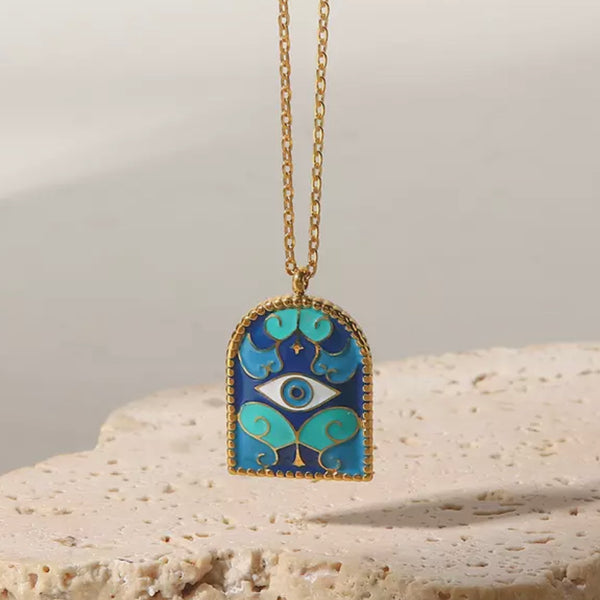 Blue Arch Evil Eyes Necklace