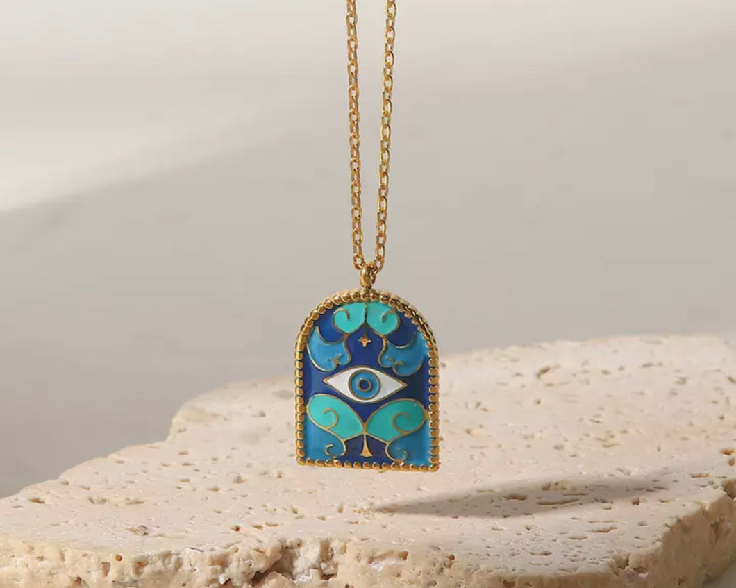 Blue Arch Evil Eyes Necklace